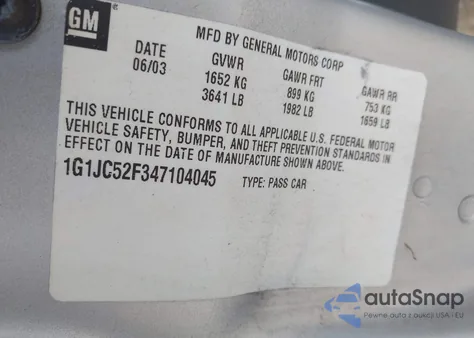 2004 Chevrolet Cavalier z USA, uszkodzony, nr VIN 1G1JC52F347104045